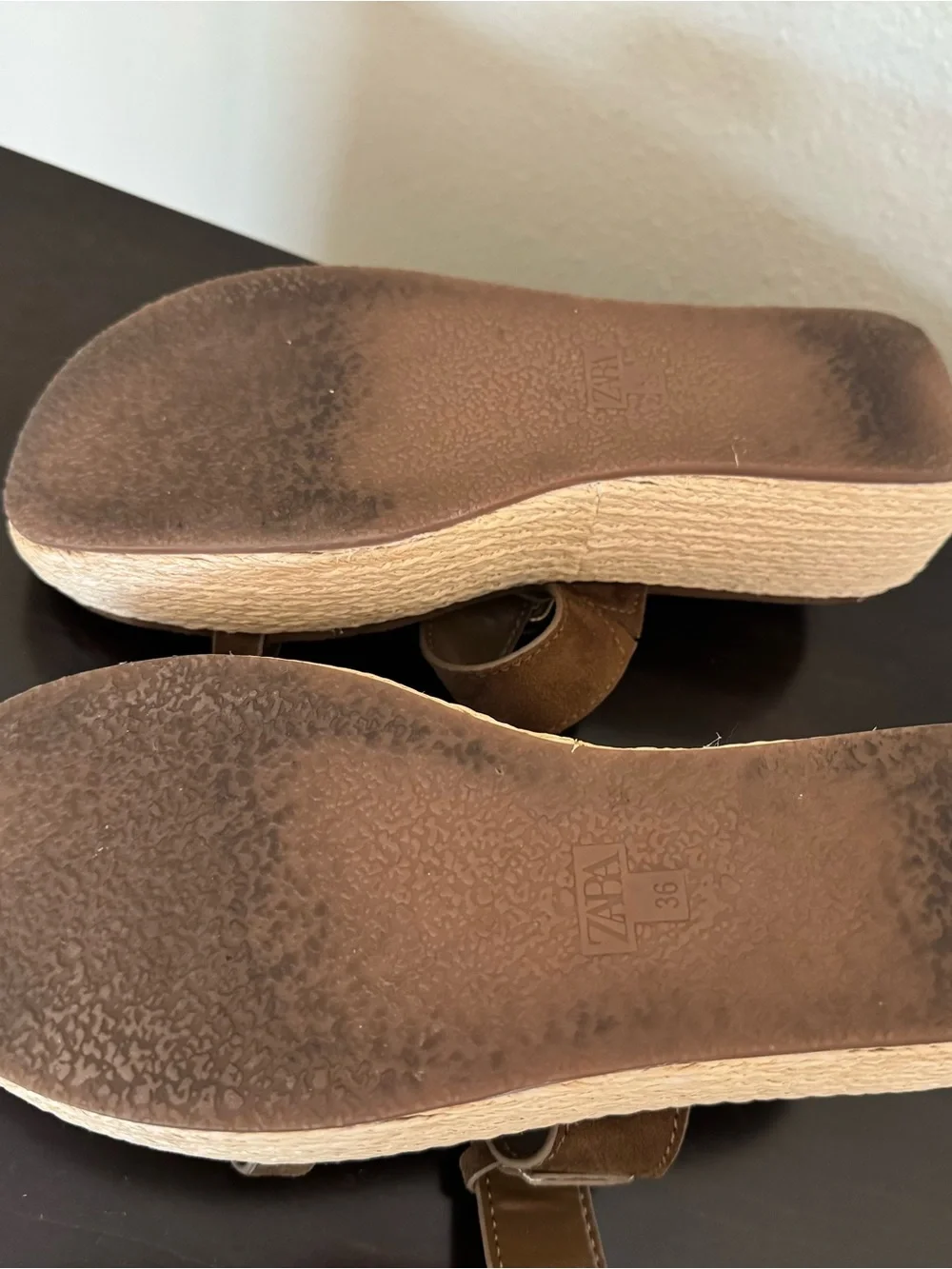 Zara Brown Suede Platform Espadrille Mules with Gold Buckle - Picture 3 of 4